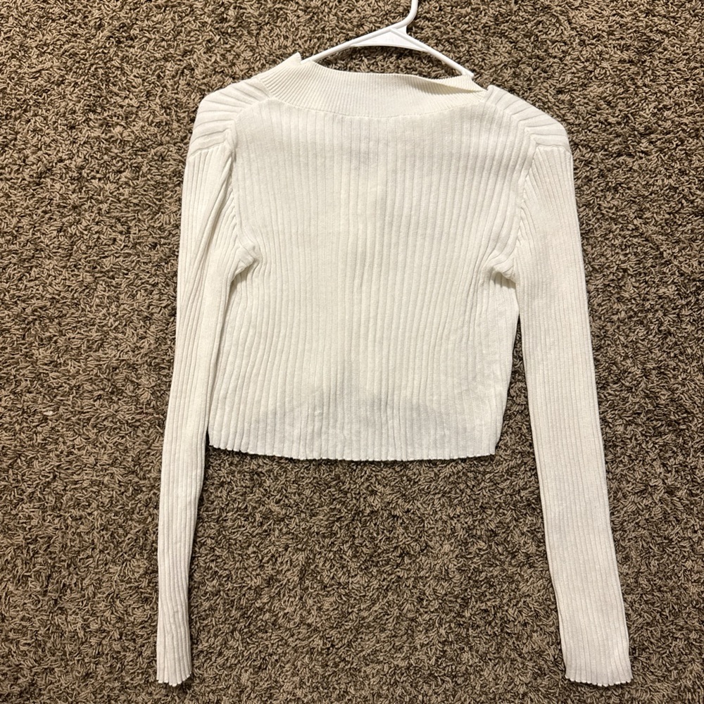 H&M Cream Ribbed Crop Top - Picture 2 of 3
